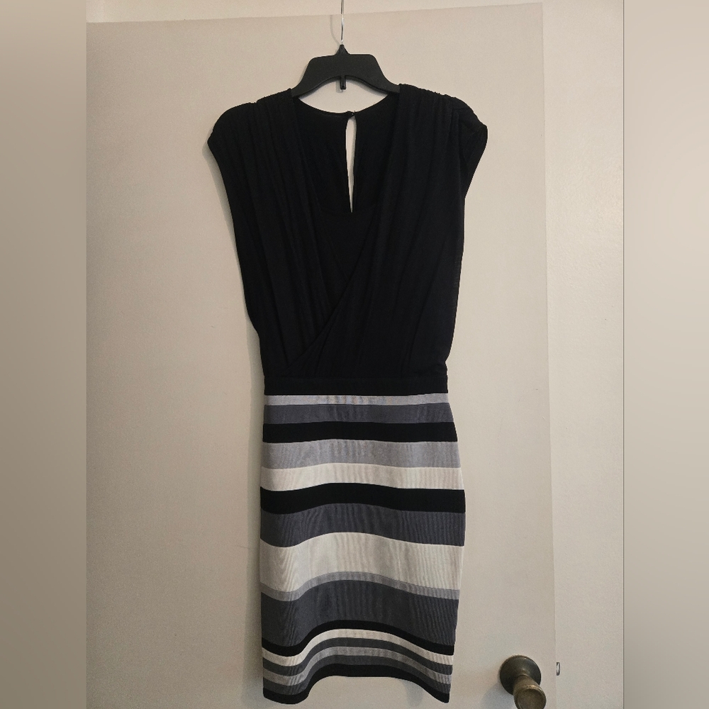Laundry Shelli Segal Black & Gray Striped Sheath Dress - Classic Women's Dress
